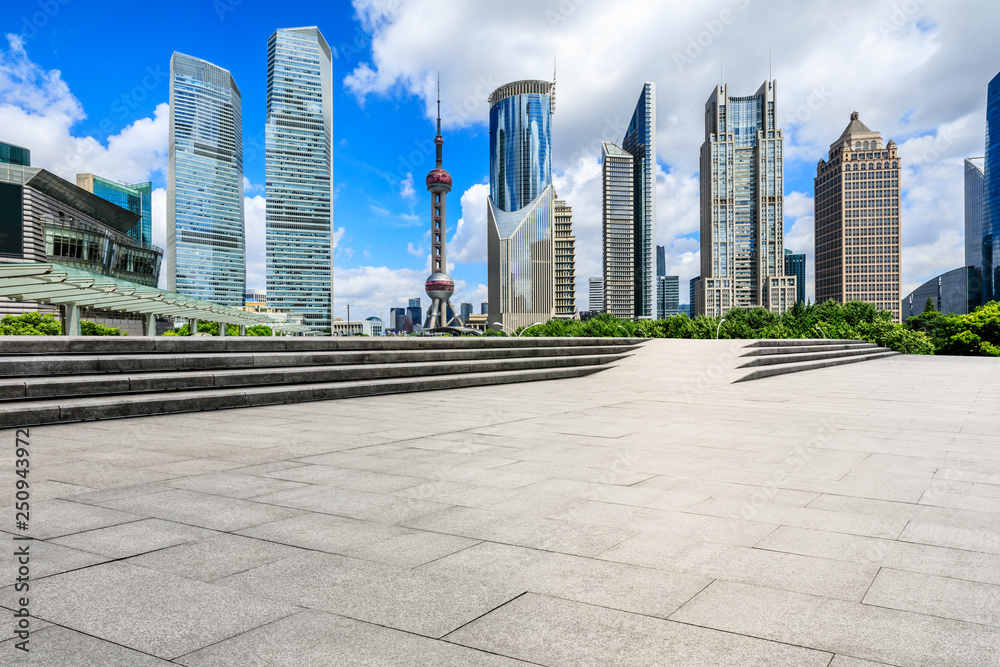 Shanghai Lujiazui financial district city scenery and square ground