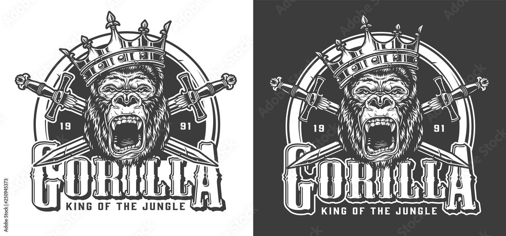 Angry gorilla in crown vintage label