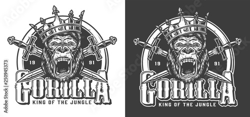 Angry gorilla in crown vintage label