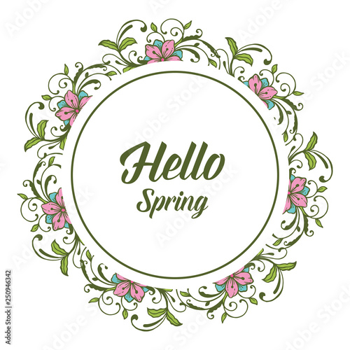 Vector illustration greeting card hello spring with decoration of pink flower frames hand drawn