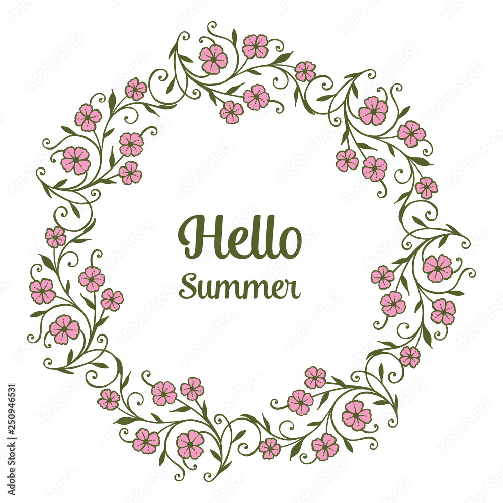 Vector illustration greeting card hello summer with leaf flower frame hand drawn