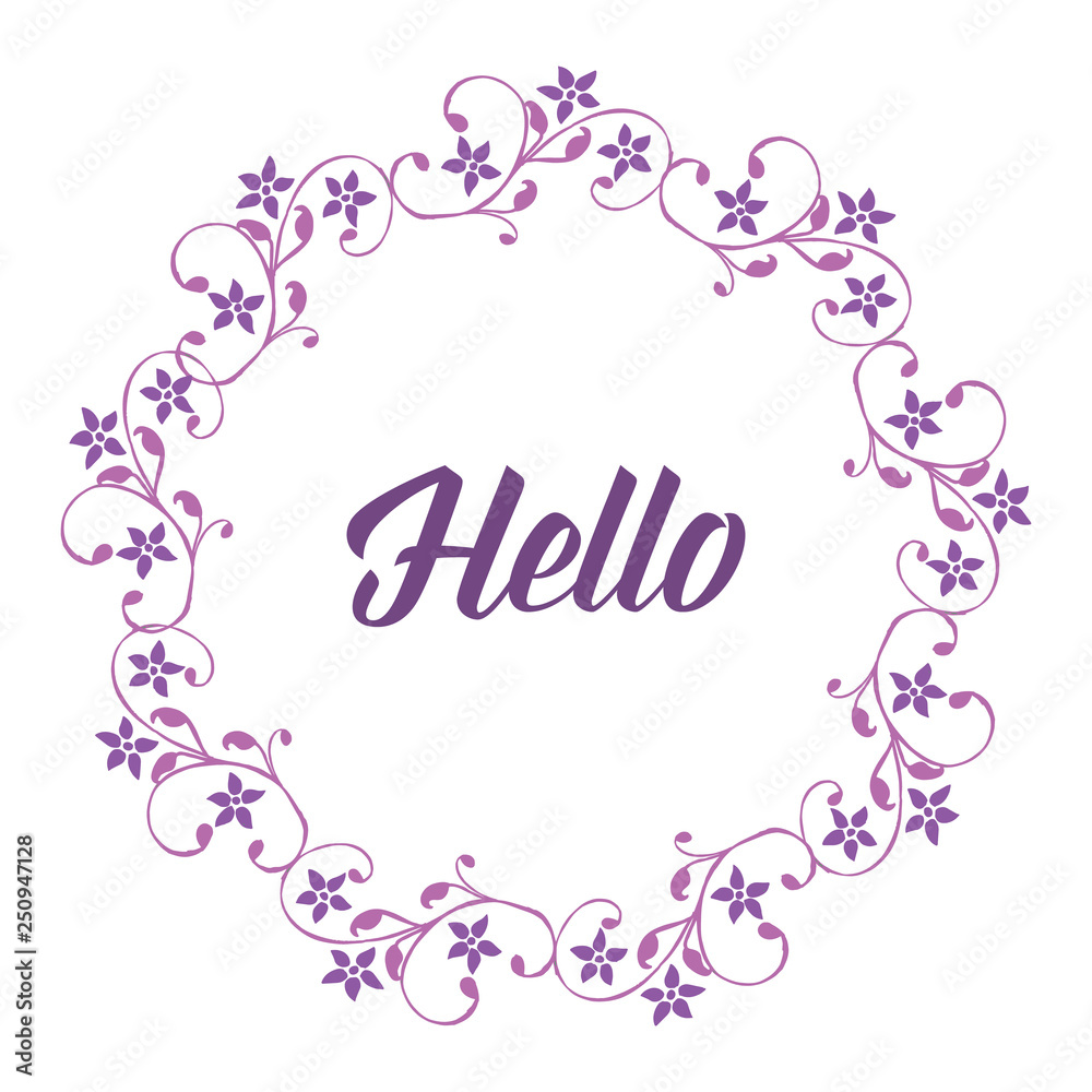 Vector illustration greeting card hello with leaf flower frame style hand drawn Vector illustration greeting card hello with leaf flower frame style hand drawn