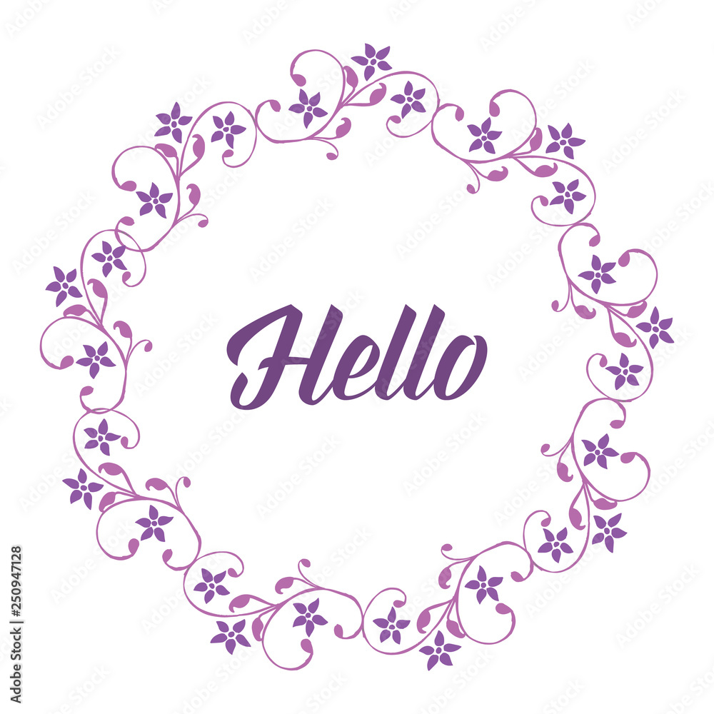 Vector illustration greeting card hello with leaf flower frame style hand drawn