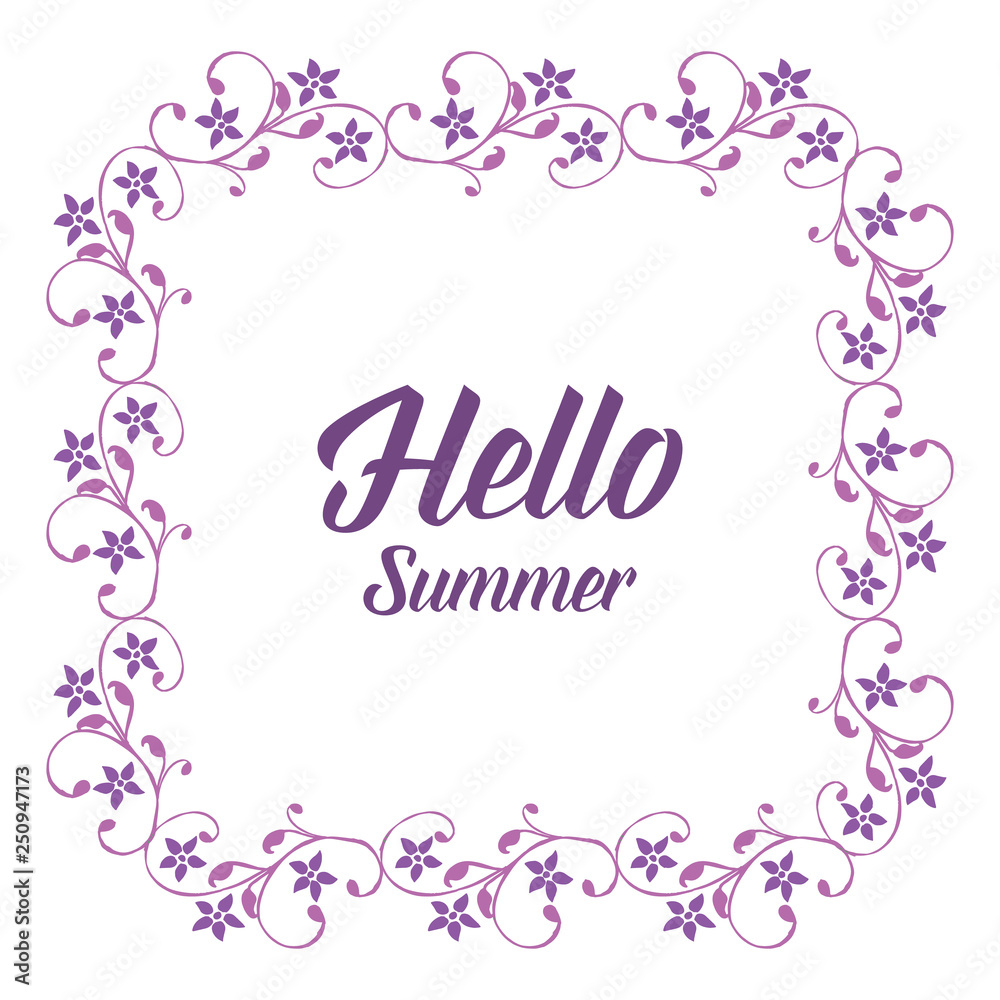 Vector illustration lettering hello summer with red flower frame hand drawn