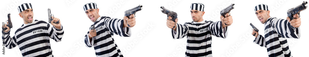 Prisoner with gun isolated on white Prisoner with gun isolated on white