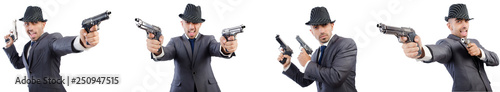 Young gangster in suit with handguns 