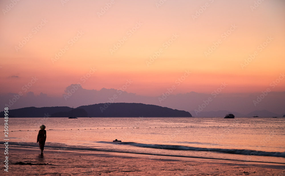 Sunset the beach of Ao Nang Krabi