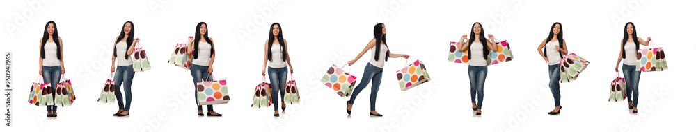 Woman with shopping bags isolated on white Woman with shopping bags isolated on white