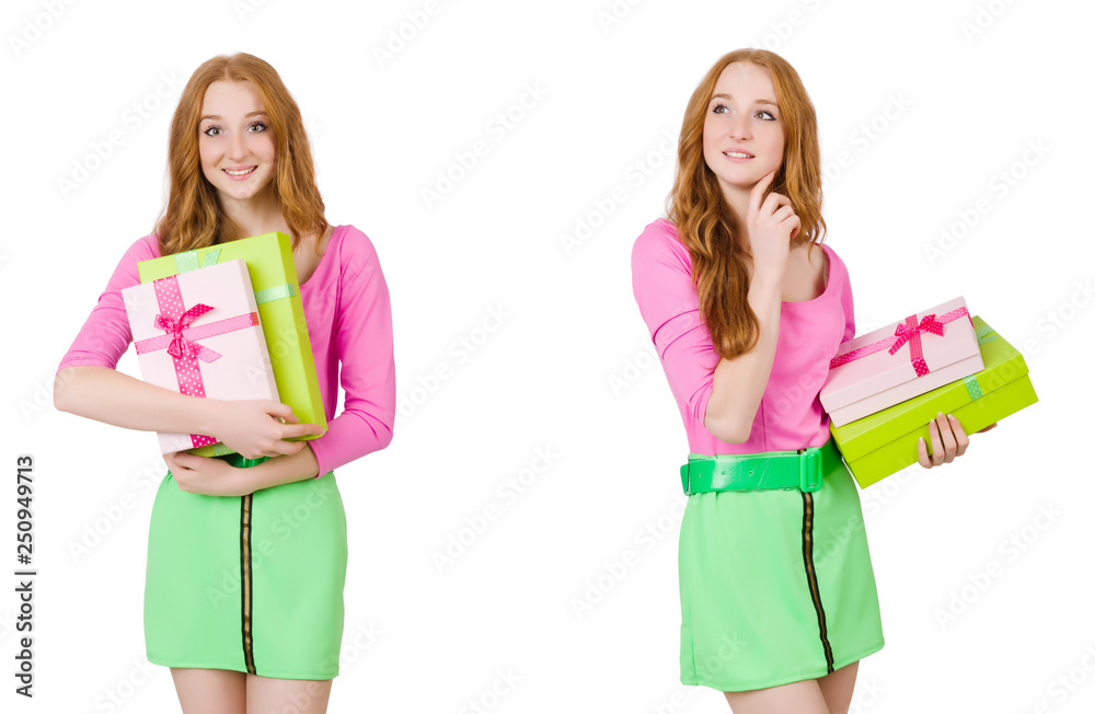 Beautiful woman in green skirt with giftbox Beautiful woman in green skirt with giftbox