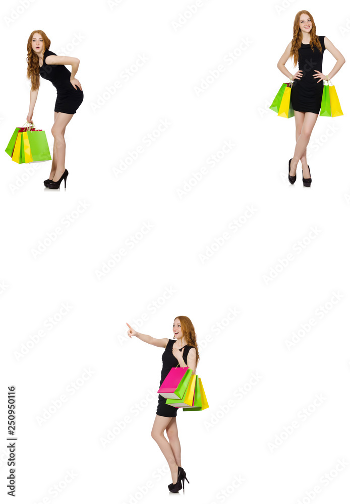 Fototapeta premium Young woman wth bags in shopaholic concept 