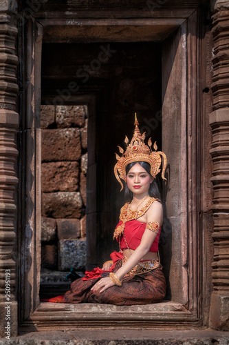 Absara portrait in Phanomrung Historical Park, the ancient castle in Burirum, Thailand photo