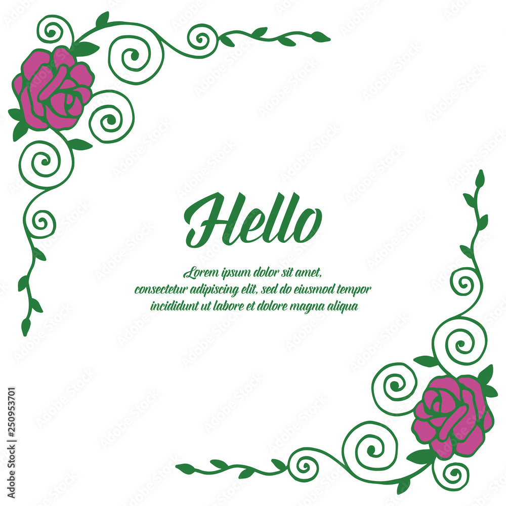Vector illustration elegant floral frame with invitation hello hand drawn Vector illustration elegant floral frame with invitation hello hand drawn