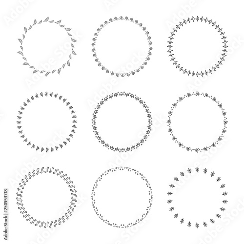 Holiday collection of vector graphic circle frames. Wreaths for Christmas design