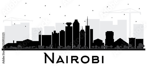 Nairobi Kenya City Skyline Silhouette with Black Buildings Isolated on White.
