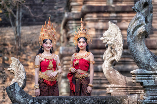 Absara portrait in Phanomrung Historical Park, the ancient castle in Burirum, Thailand photo