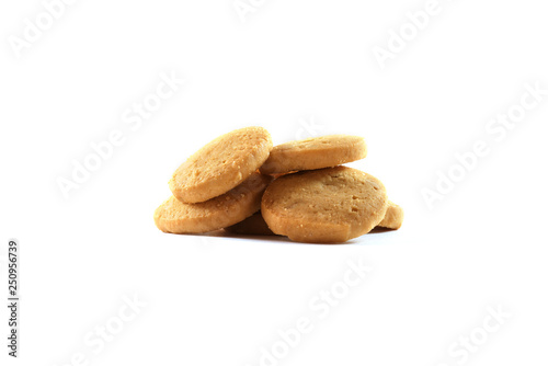 Stack of homemade cookies isolated on white background.