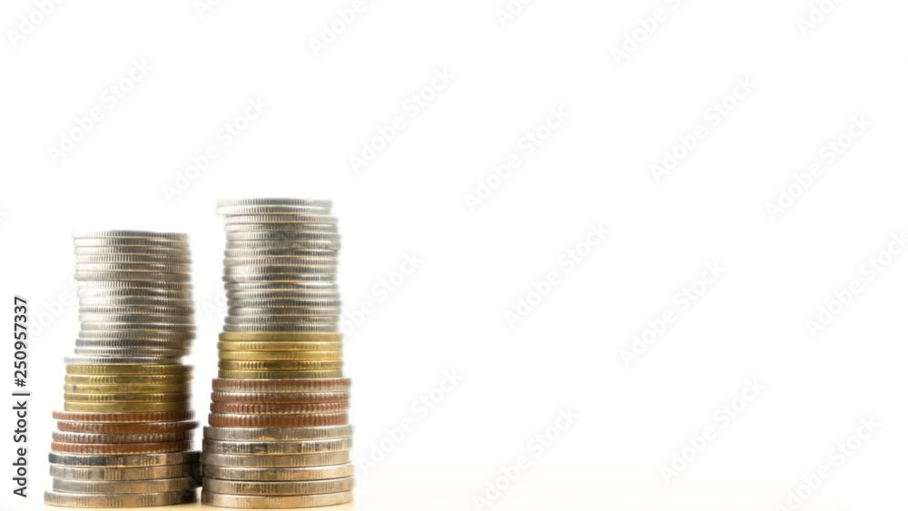 Stop motion of coins on white background,Concept of growth and success business finance Stop motion of coins on white background,Concept of growth and success business finance