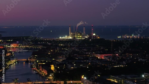 Aerial Denmark Copenhagen June 2018 Night 90mm Zoom 4K Inspire 2 Prores  Aerial video of downtown Copenhagen in Denmark at night with a zoom lens. photo