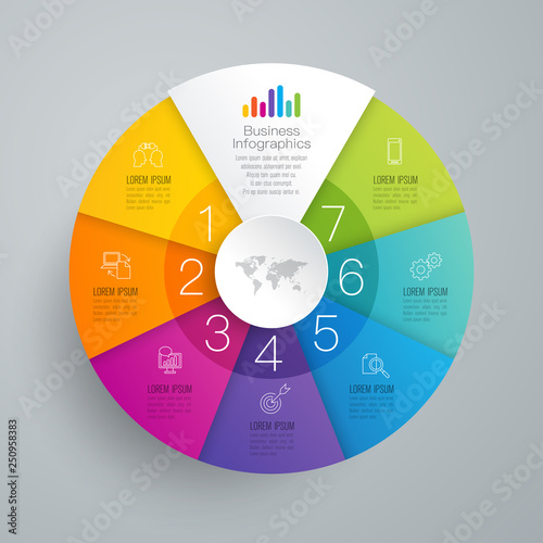 Infographics design vector and business icons with 7 options.