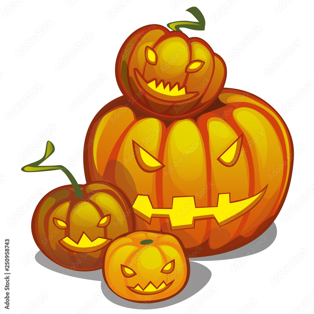 Stadscentrum Wie Schrijfmachine Set of ripe pumpkin with carved eyes and mouth, Jack-o-Lanterns. Attribute  of the holiday of Halloween. Sketch for holiday cards, posters or  invitations to party. Cartoon vector close-up illustration. Stock Vector 