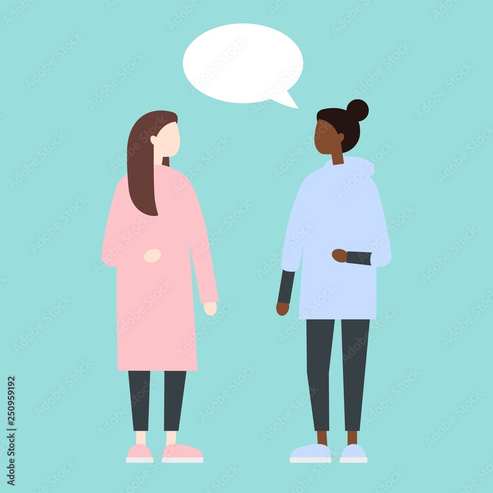 Females having dialog. Flat style cute vector illustration Females having dialog. Flat style cute vector illustration