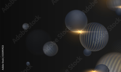 Fototapeta Naklejka Na Ścianę i Meble -  3D shiny spheres abstract on black background for science or technology concept.