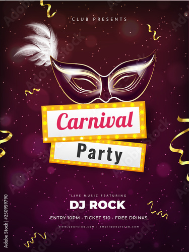 Carnival Party template or flyer design with time, date and venue details.