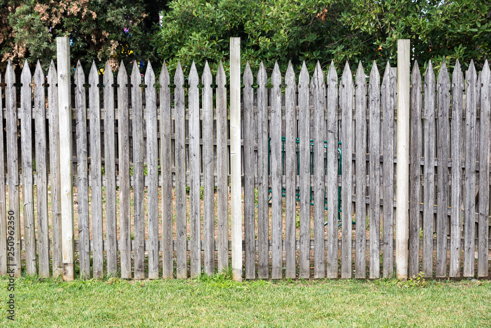 Wooden picket fence in the meadow