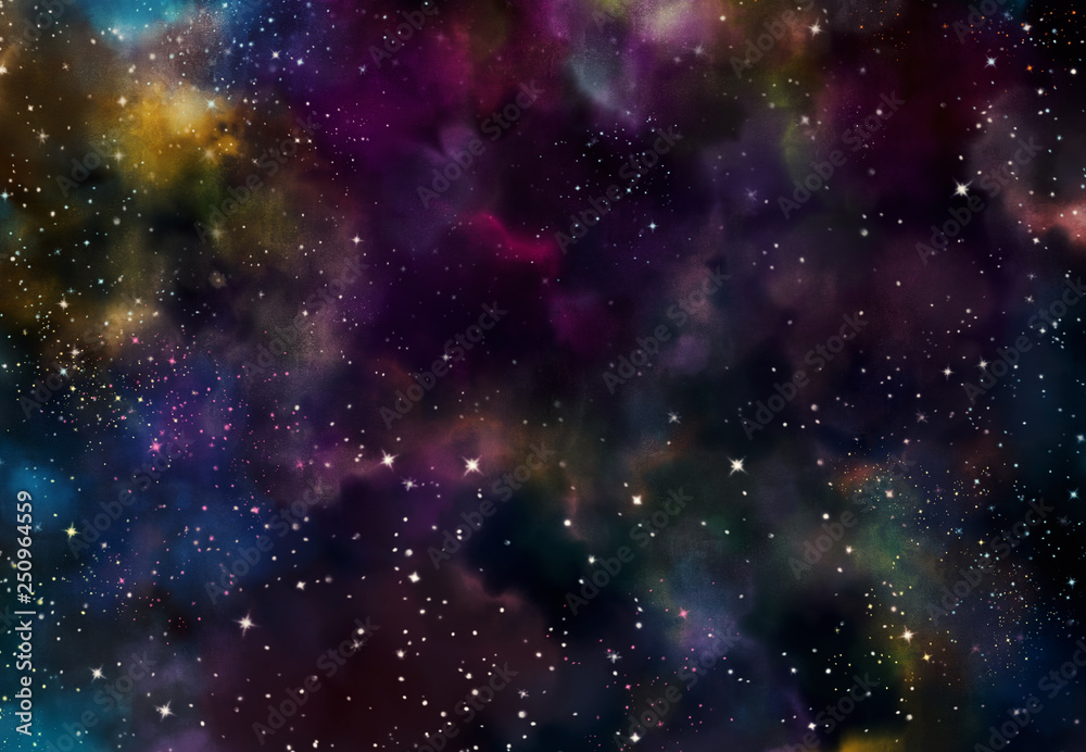 Obraz premium Star field in galaxy space with nebula, abstract watercolor digital art painting for texture background