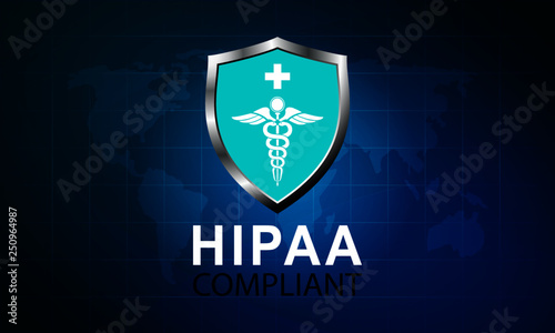 Vector illustration of Healthcare Information Portability and Accountability Act (HIPAA) compliant. Protected Healthcare Information (PHI). World map background