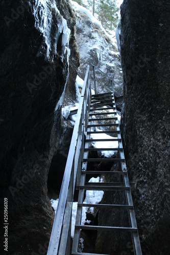 Stepladder  in Canyon Dolné diery (Jánošíkove diery) in Malá Fatra mountains, Slovakia