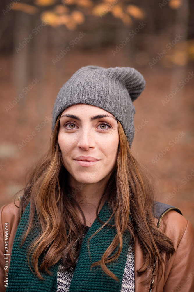 Portrait of young woman wearing knit hat Portrait of young woman wearing knit hat