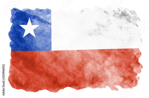 Chile flag  is depicted in liquid watercolor style isolated on white background photo