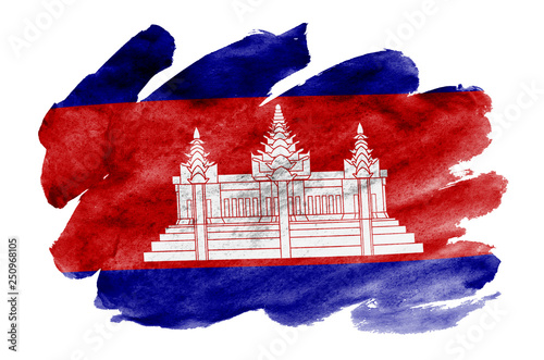 Cambodia flag  is depicted in liquid watercolor style isolated on white background photo