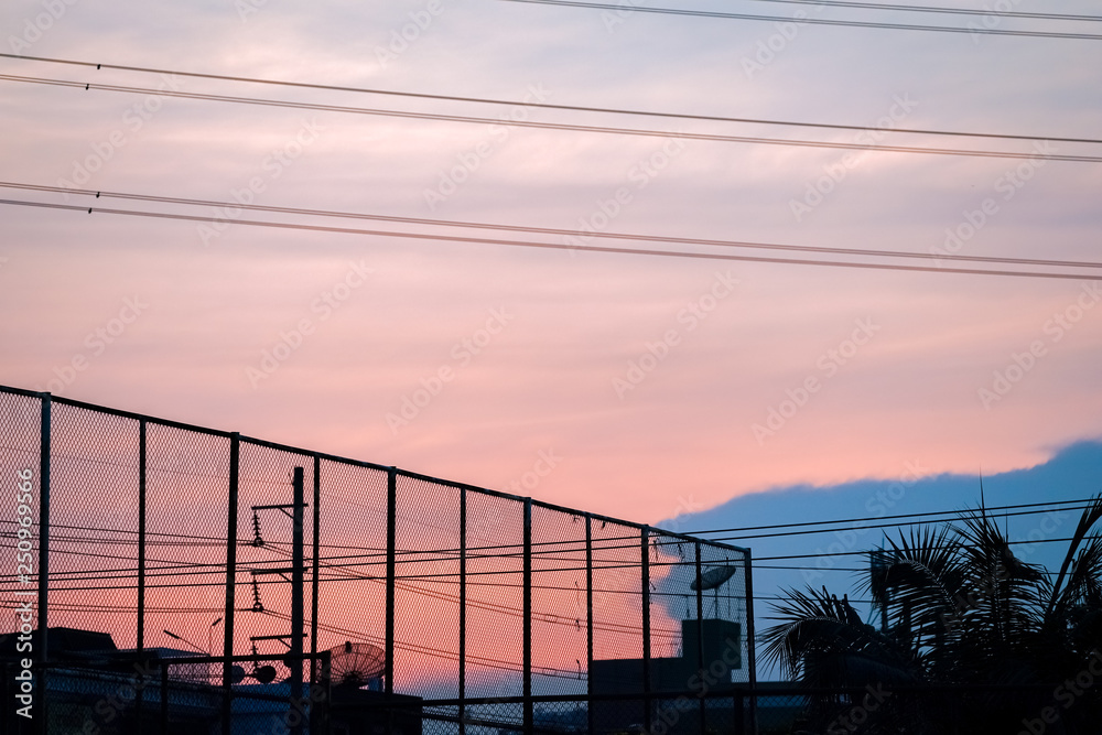 twilight sky over the football field