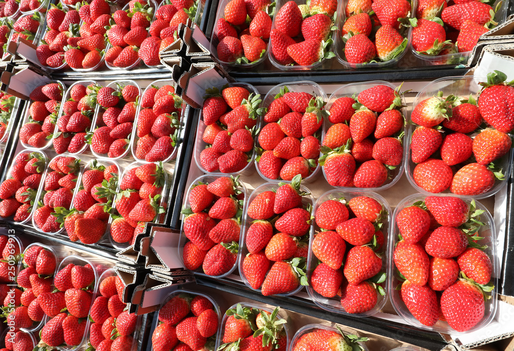 red ripe strawberries for sale at market red ripe strawberries for sale at market
