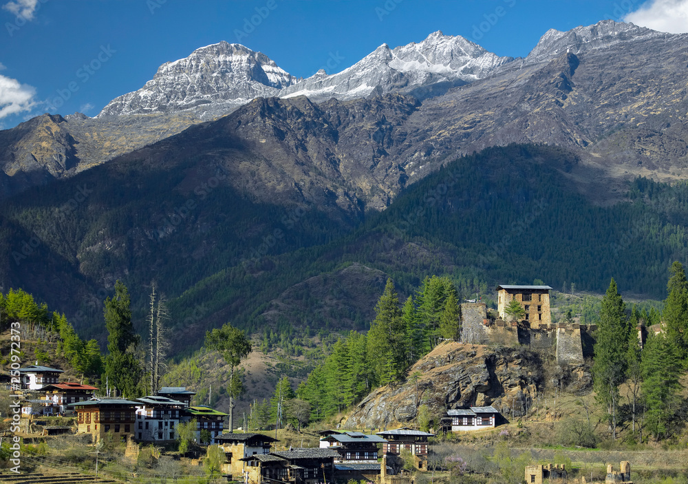 Drukgyel Dzong and the Himalayas - Kingdom of Bhutan