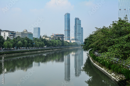 Business district with river in Chengdu, China