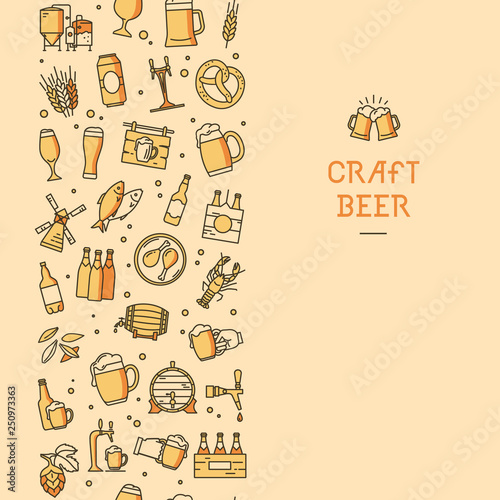 Colorful seamless vertical pattern beer icons on the theme of beer, its production and use in vector format. Flat icons in this pattern.