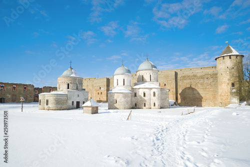 Ivangorod fortress on a sunny March day. Ivangorod, Russia © sikaraha