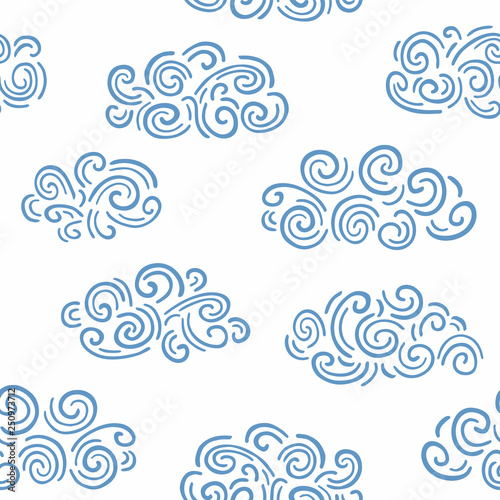 Hand Drawn Pattern. Cute Clouds Background. Endless Vector.