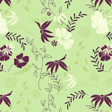 Seamless floral pattern. Vector background with flowers and leaves. Hand drawn style