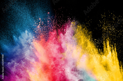 Color Holi Festival. Colourful explosion for Happy Holi powder. Color powder explosion background. © Pattadis