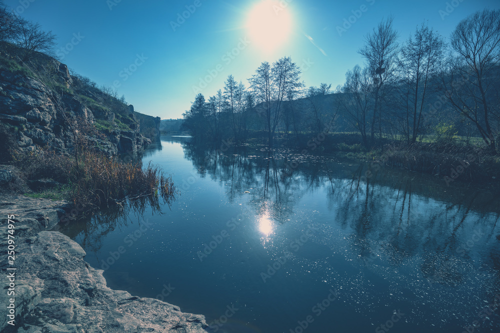 Beautiful mountain river. The canyon in spring