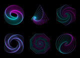 Abstract neon shapes set, futuristic wavy fractal background. Vector geometric illustration