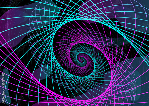 Abstract neon shape, futuristic wavy fractal background. Vector geometric illustration
