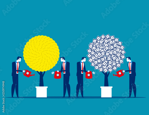 Expectation with profit. Concept business vector, Teamwork, Successful, Currency.