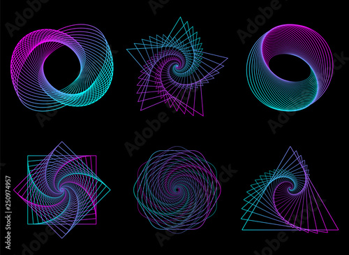 Abstract neon shapes set, futuristic wavy fractal background. Vector  geometric illustration photo