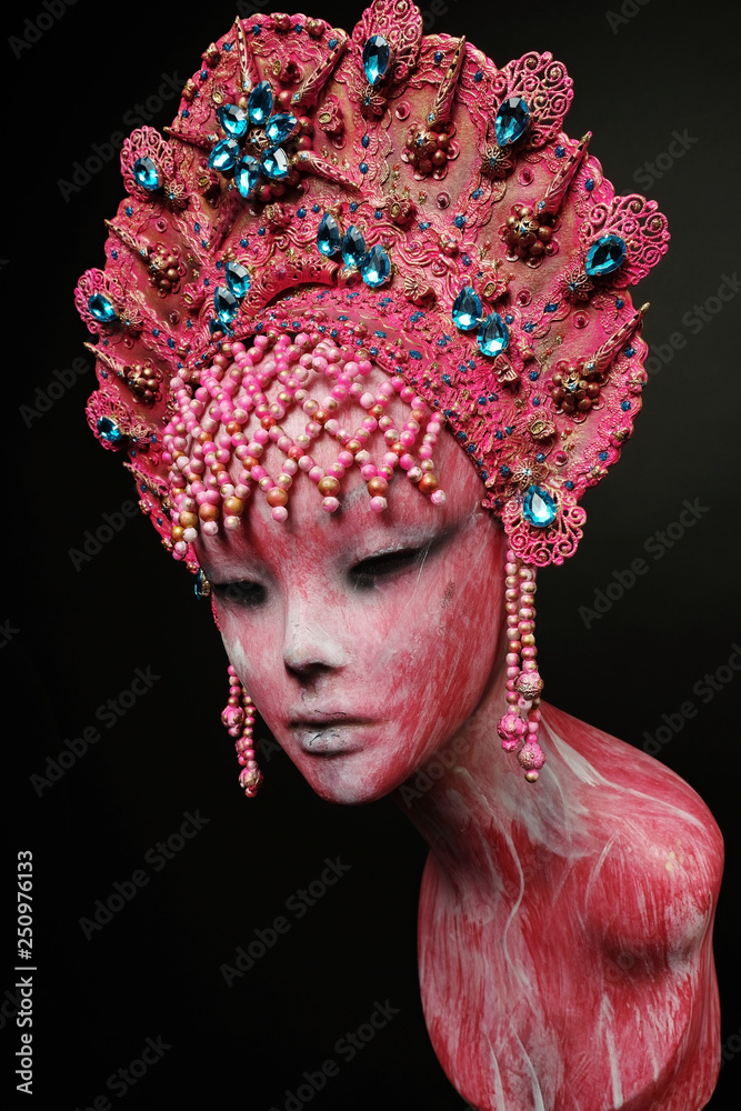 Mannequin in creative rose Russian kokoshnick