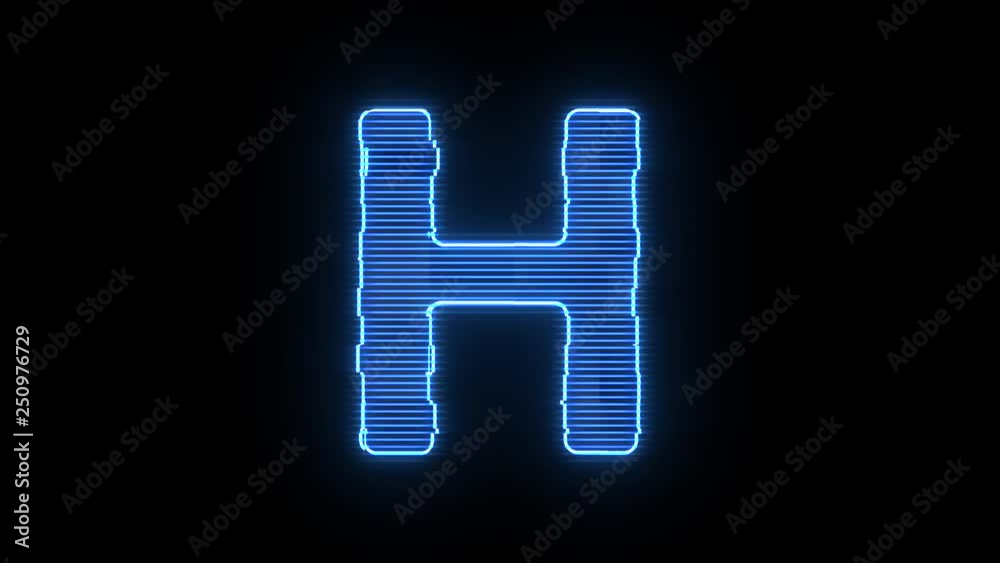 Alphabet letter H blue hologram distorted text 4K animation Alphabet letter H blue hologram distorted text 4K animation